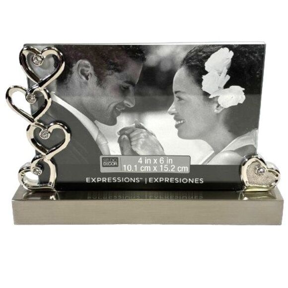 Silver Hearts Wedding Photo Frame Jeweled Rhinestones Expressions Studio Décor - Picture 1 of 11